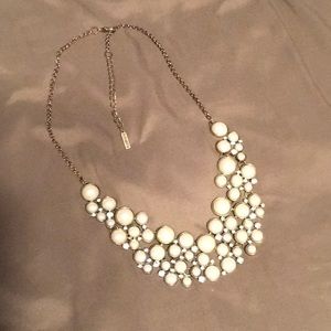 Gold, pearl, and rhinestone bib necklace.